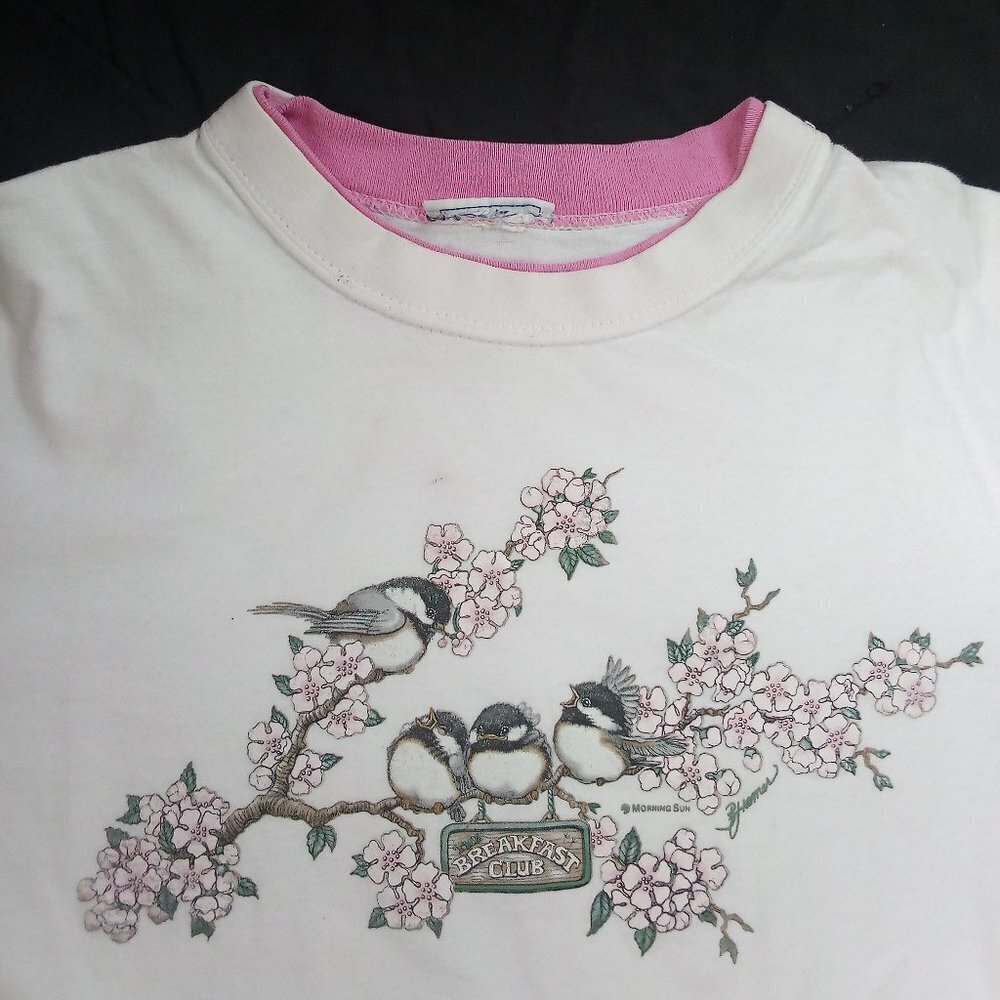 Vintage Morning Sun Chickadee Birds Breakfast Club T-Shirt